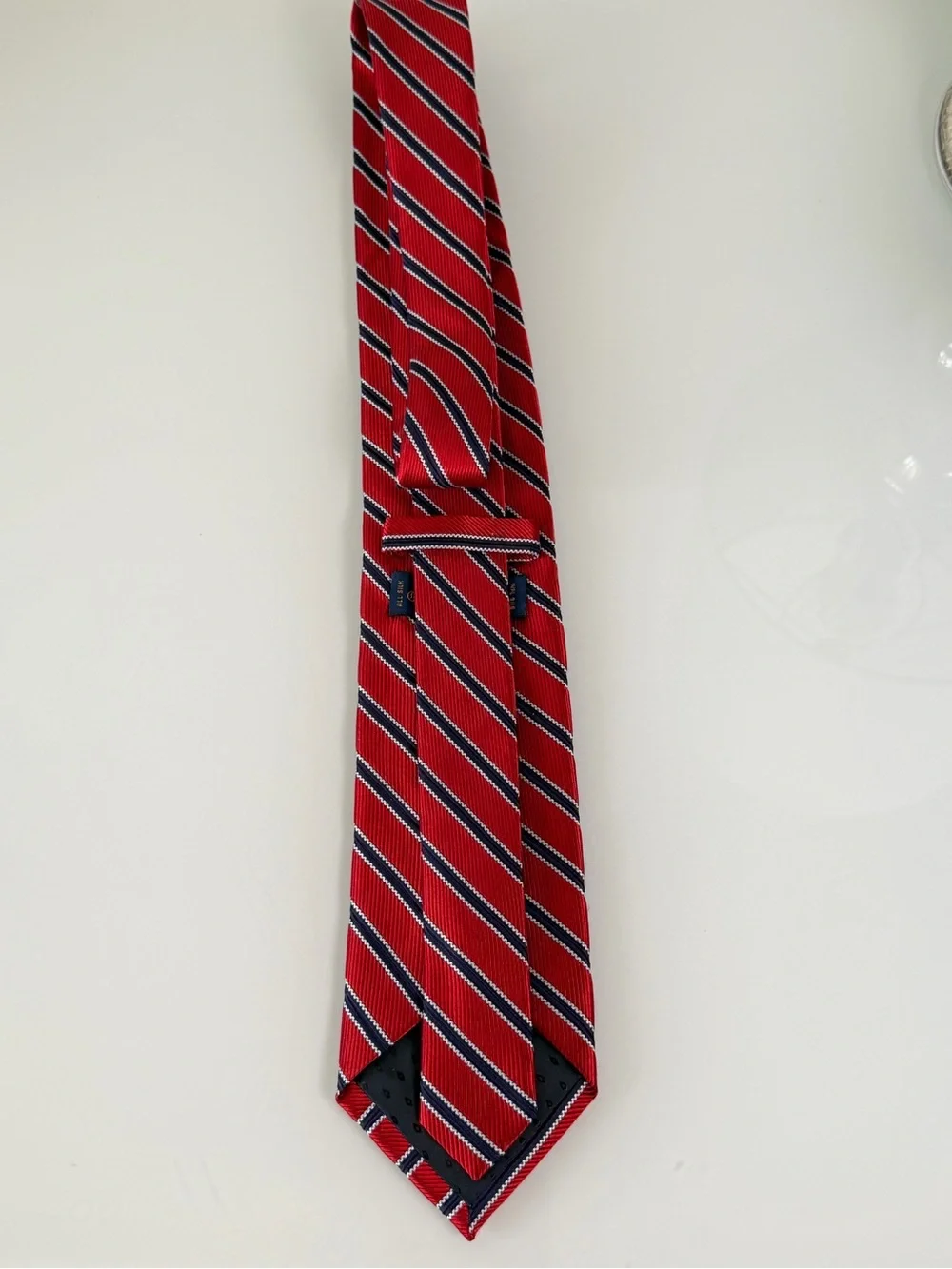 J.S. Blank Silk Men's Tie The Cotswold Collection Red Navy Blue Diagonal Stripe
